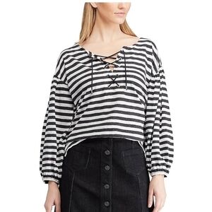 Chaps Striped Top Women's Oversized Lace-Up, sz XXL